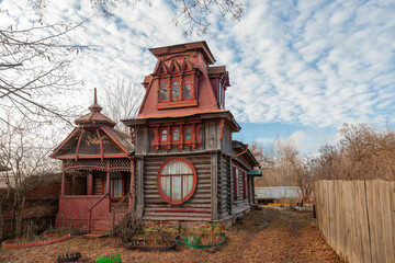 An old wooden house that looks like a gnome house
