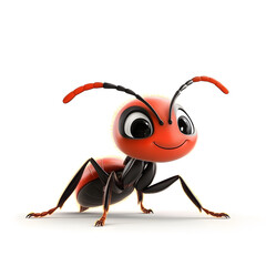 3d cartoon cute illustration of ant on white background
