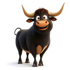 3d cartoon cute illustration of bull on white background