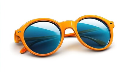 Fototapeta premium Orange round sunglasses with blue lenses isolated on white.