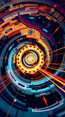 Dynamic energy vortex with vibrant colors and digital circuitry elements in a futuristic design