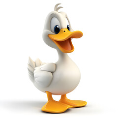 3d cartoon cute illustration of duck on white background