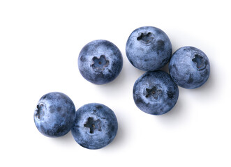 Flat lay of blueberries isolated on white. Clipping path.