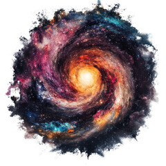 A vibrant spiral galaxy featuring a luminous center, surrounded by swirling clouds of stars and cosmic dust.