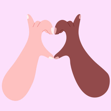 Two hands in heart shape. Vector Illustration.