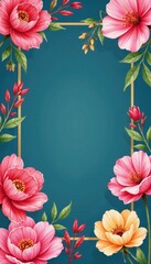 Obraz premium Bold watercolor florals within a sharp geometric border , background, poster