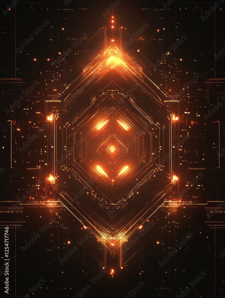 Poster Digital representation of a microchip with glowing elements in a dark environment showcasing advanced technology design. Generative AI