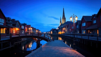 Fototapeta premium Residential atmosphere near the river at night