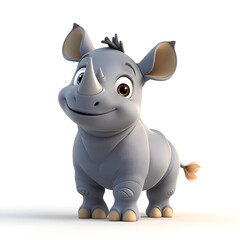 Fototapeta premium 3d cartoon cute illustration of rhino on white background