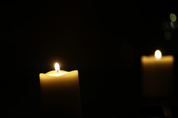 Single Burning Candle in Dark, Tranquil Ambiance of Calm Night