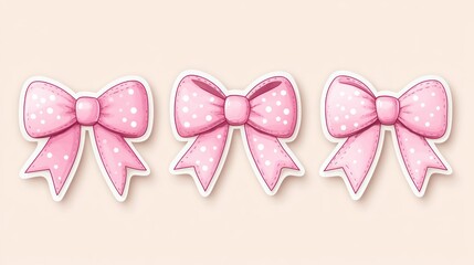 Fototapeta premium Three pink polka dot bows, cute illustration.