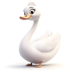 Obraz premium 3d cartoon cute illustration of swan on white background