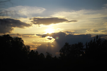 Dramatic Sunset Sky with Silhouetted Trees and Clouds