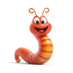 3d cartoon cute illustration of worm on white background