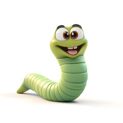 3d cartoon cute illustration of worm on white background