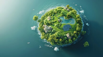 Fototapeta premium A captivating concept of a green, eco-friendly planet, where lush forests, clear blue oceans, and thriving ecosystems are harmoniously integrated.