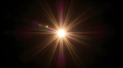 Bright Starburst Effect: Golden Light Rays Radiating from a Central Point, Dramatic Lens Flare,...