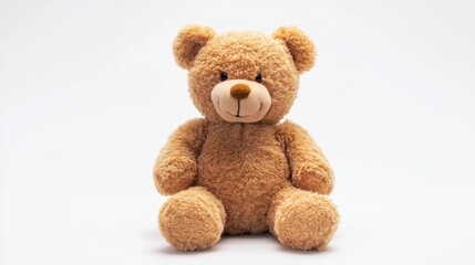 Obraz premium A plush teddy bear sits upright with a friendly smile, inviting companionship. Its sandy fur evokes feelings of nostalgia, perfect for gifts or decor in cozy settings