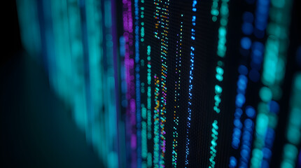 Abstract Data Stream: Colorful Coding Background with Vertical Lines, Digital Information Flow, Modern Technology Visual, Blue, Purple, and Green Tones