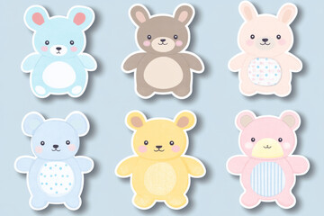 Cute animal illustrations with pastel colors and playful expressions