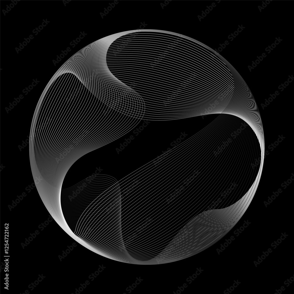 Aufkleber Abstract vector round shape of wavy lines flowing smooth curve white line on black background in concept of technology, science, music, modern.