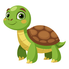 A cute turtle with a smiling face and a textured shell stands happily on a bright background. This cheerful reptile radiates joy while showcasing its friendly personality