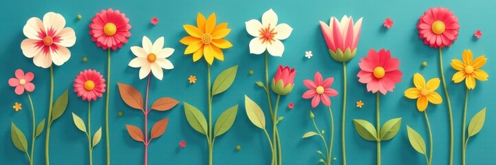 Brightly colored flat flower icons, simple design , icon, nature