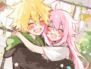 Happy Anime Couple Hug