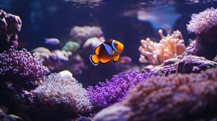 Obraz premium Vibrant coral reef habitat bustling with tropical fish during daylight in pristine ocean waters. Generative AI