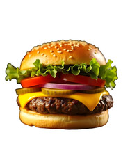 Hamburger with cheese, lettuce and tomato generative AI