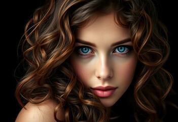 Naklejka premium Female portrait with long hair and blue eyes