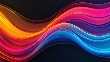 A vibrant, wavy design featuring gradients of orange, pink, and blue against a dark background, creating a dynamic visual effect.