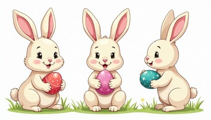 Obraz premium Simple black line art Easter bunny icons; various poses, carrying eggs , graphic, celebratory
