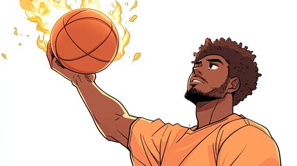 Dynamic illustration of a basketball player performing a fiery slam dunk in a vibrant setting