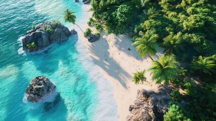 Remote island with pristine beaches and tropical vegetation