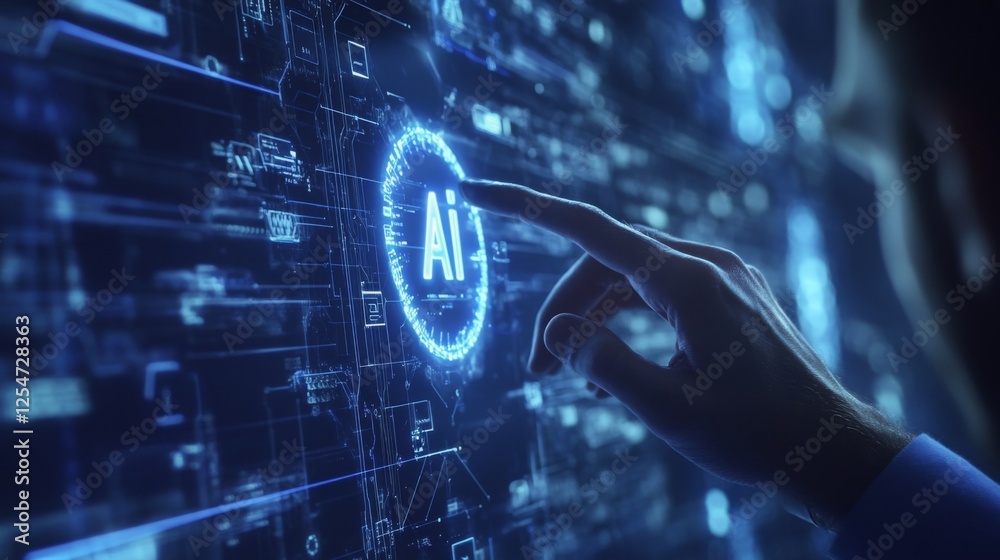 Fototapete a futuristic hand interacts with a digital interface displaying ai technology, illustrating the inte