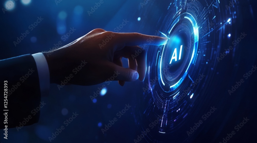 Poster a hand reaches towards a glowing button labeled 