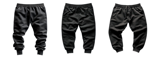 Set of black casual sweatpants isolated on transparent background