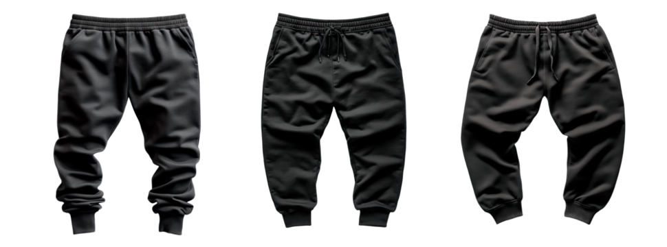 Set of black casual sweatpants isolated on transparent background