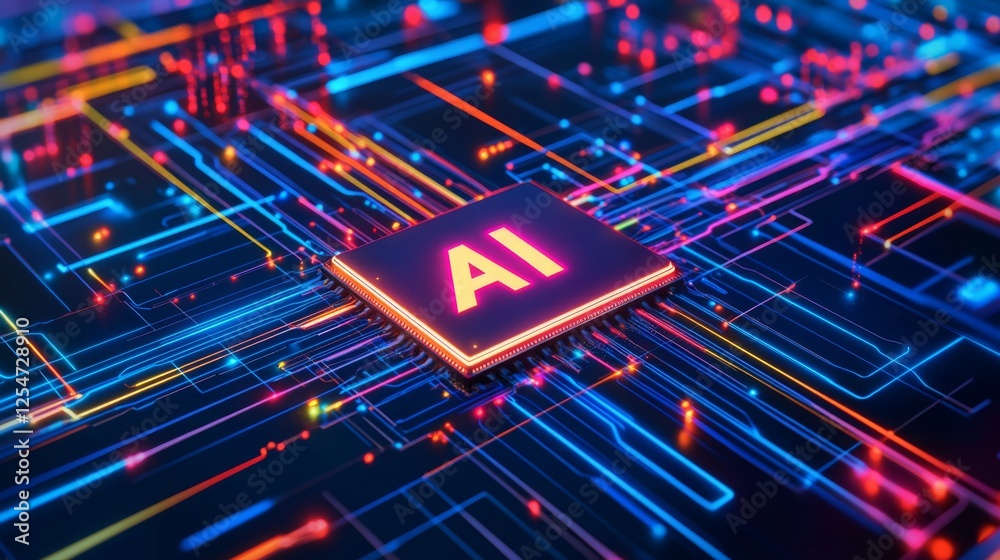 Fototapete A vibrant digital circuit board featuring a central 
