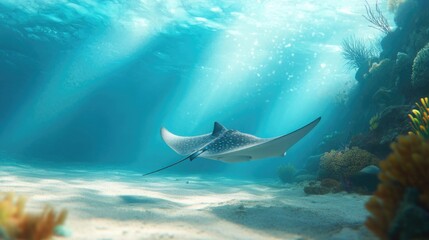 Graceful stingray gliding through sunlit ocean waters
