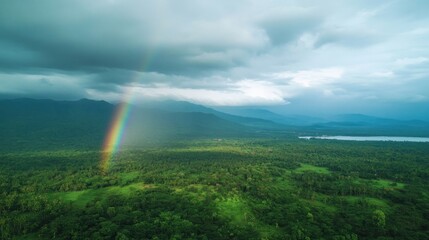 View of beautiful rainbow over nature landscape