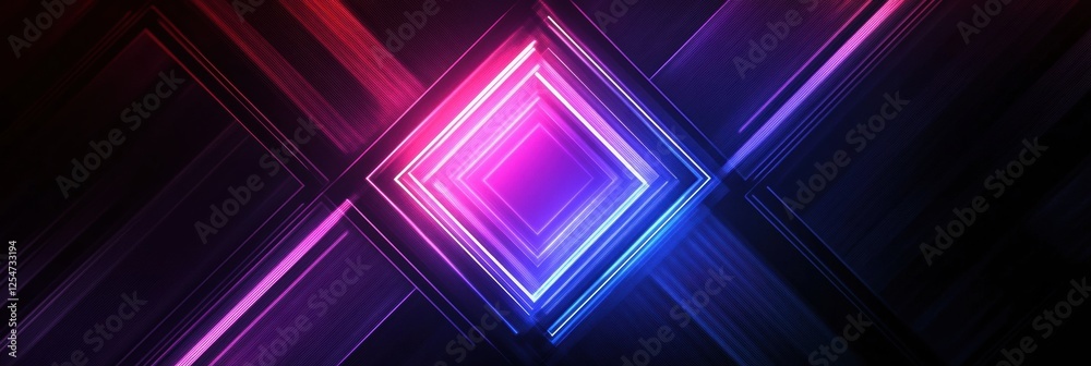 Aufkleber Illuminated microchip design with vibrant colors and geometric shapes in a dark background. Generative AI