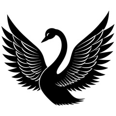 Obraz premium Swan with a wing spread silhouette vector illustration 