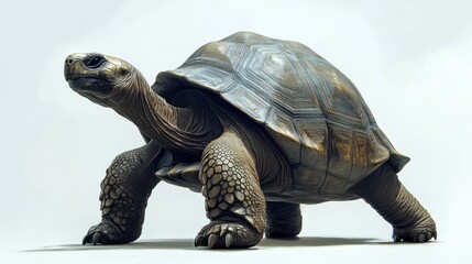 Obraz premium A detailed full-body view of a tortoise, showcasing its textured shell, sturdy legs, and calm demeanor