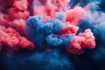 Pink and Blue Powder Explosion Abstract Background with Dark Tones and Textured Clouds