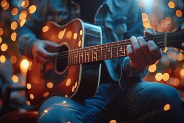 Fototapeta premium Snowy Day Guitarist Playing Outdoors