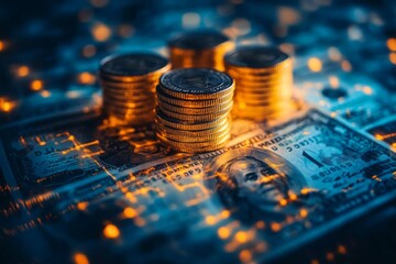 Coins Standing On Banknotes