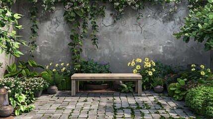 Obraz premium Modern backyard garden in home, feuturing beautiful sitting place