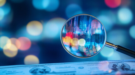 Banking Regulation Magnifying Glass: Scrutinizing Financial Documents, Ambiguous Regulatory Oversight Concepts, and Banking Symbols with Currency Icons